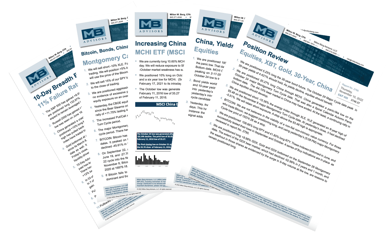 Selection of pages from Milton Berg Advisors research reports